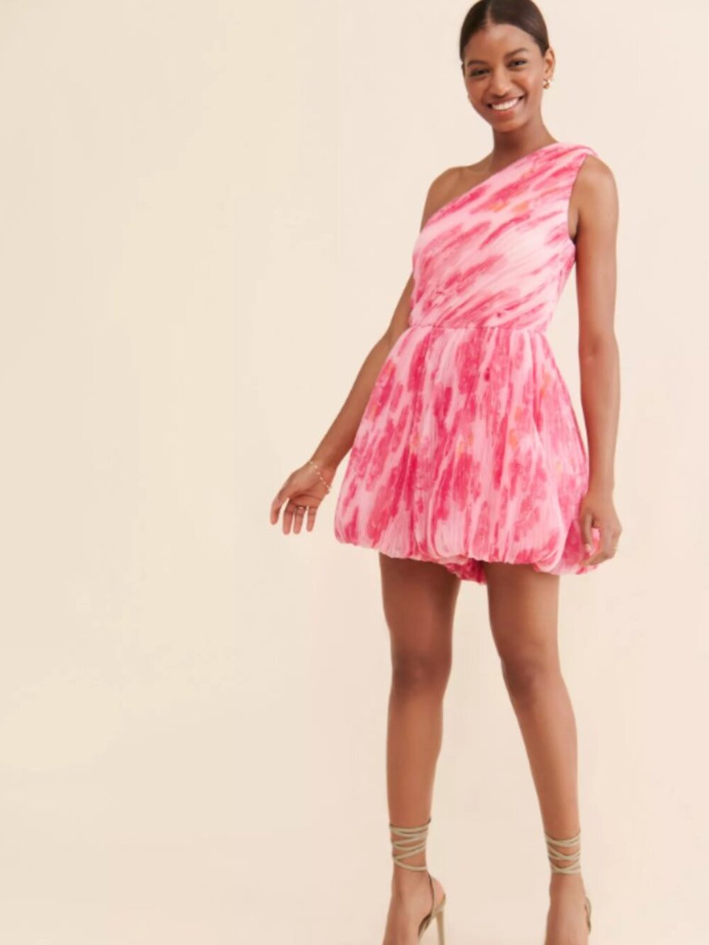 Hutch Anthropologie One-Shoulder Floral Romper Pink Fairycore Balletcore 4 NWT